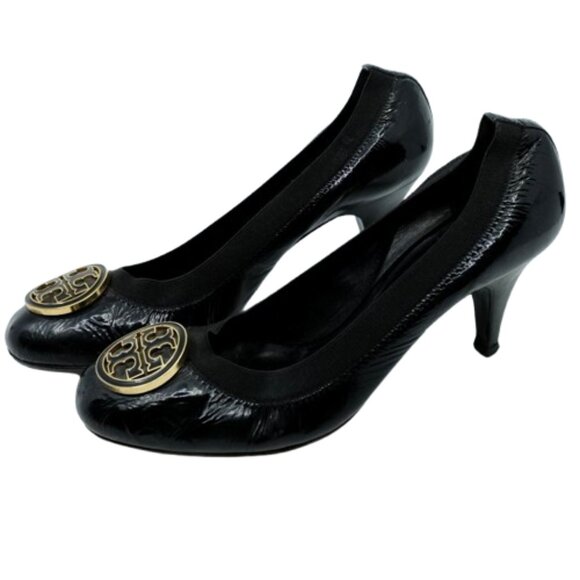 TORY BURCH~Caroline~BLACK PATENT LEATHER BALLET PUMPS Size 8.5 - Picture 1 of 5